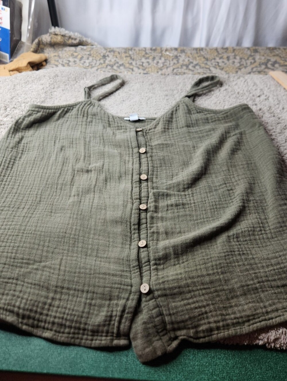 Women's Olive Green Button-Fown Tank Top - Sonoma - M
